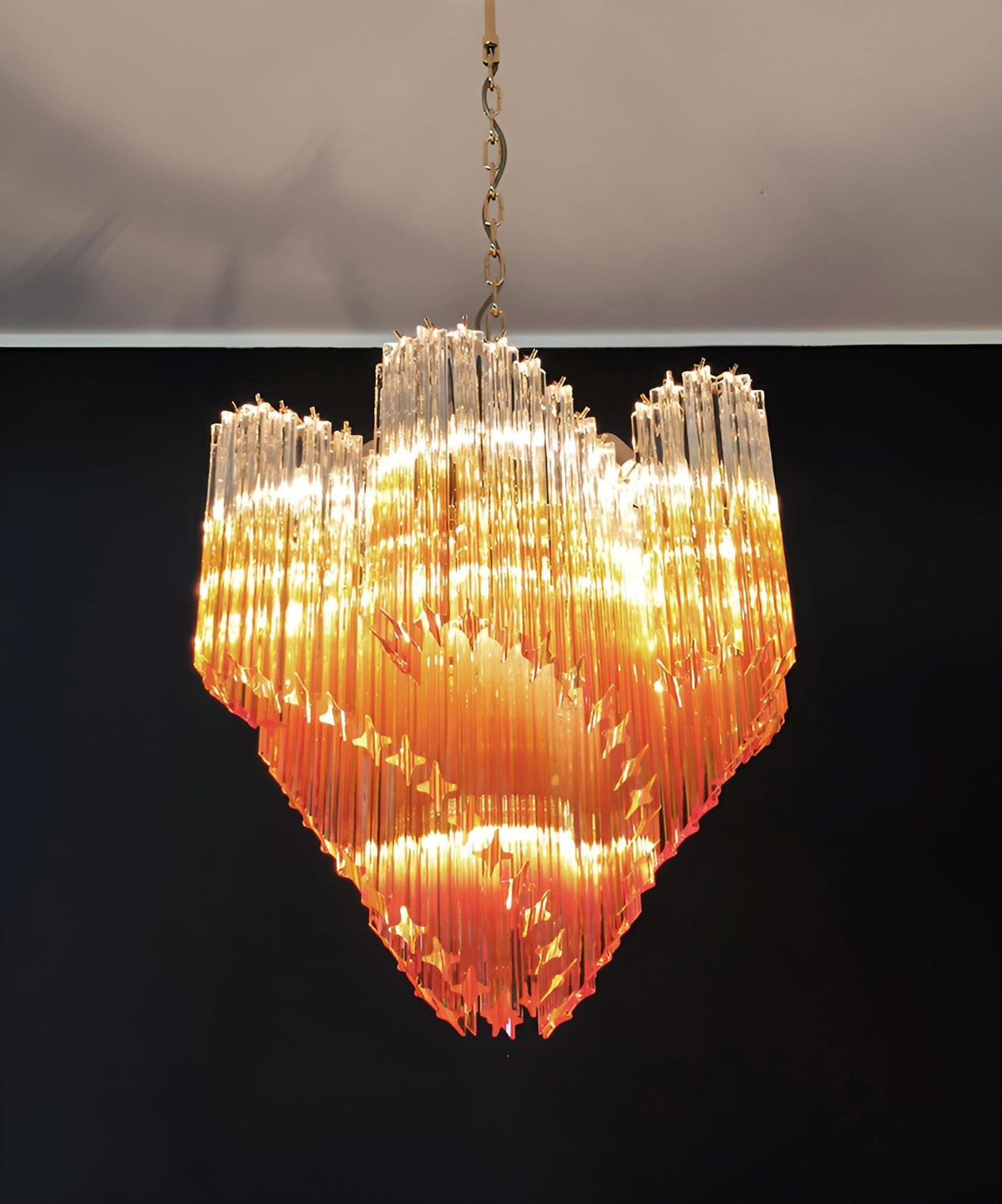 Blush Pink Glass Prism Chandelier with Gold Accents