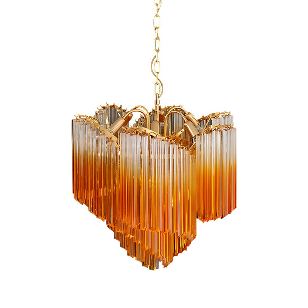 Blush Pink Glass Prism Chandelier with Gold Accents