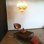 Blush Pink Glass Prism Chandelier with Gold Accents