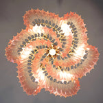 Blush Pink Glass Prism Chandelier with Gold Accents