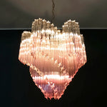 Blush Pink Glass Prism Chandelier with Gold Accents