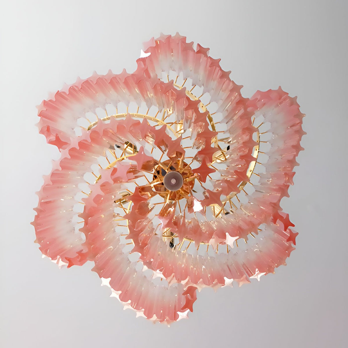 Blush Pink Glass Prism Chandelier with Gold Accents
