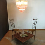 Blush Pink Glass Prism Chandelier with Gold Accents
