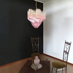 Blush Pink Glass Prism Chandelier with Gold Accents