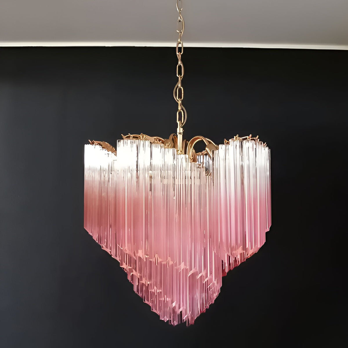 Blush Pink Glass Prism Chandelier with Gold Accents