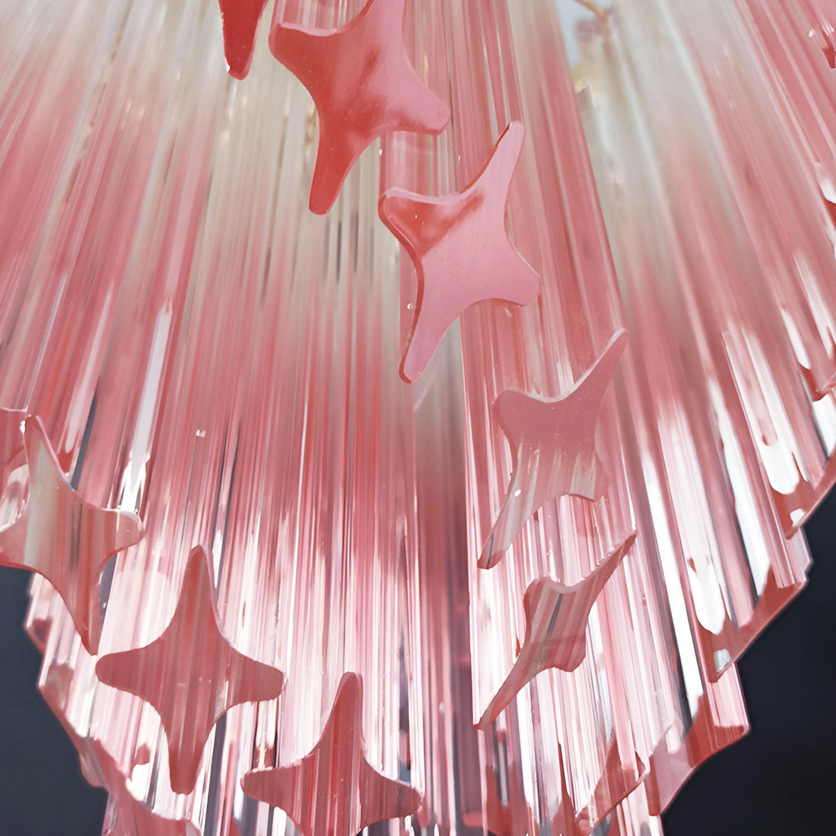 Blush Pink Glass Prism Chandelier with Gold Accents