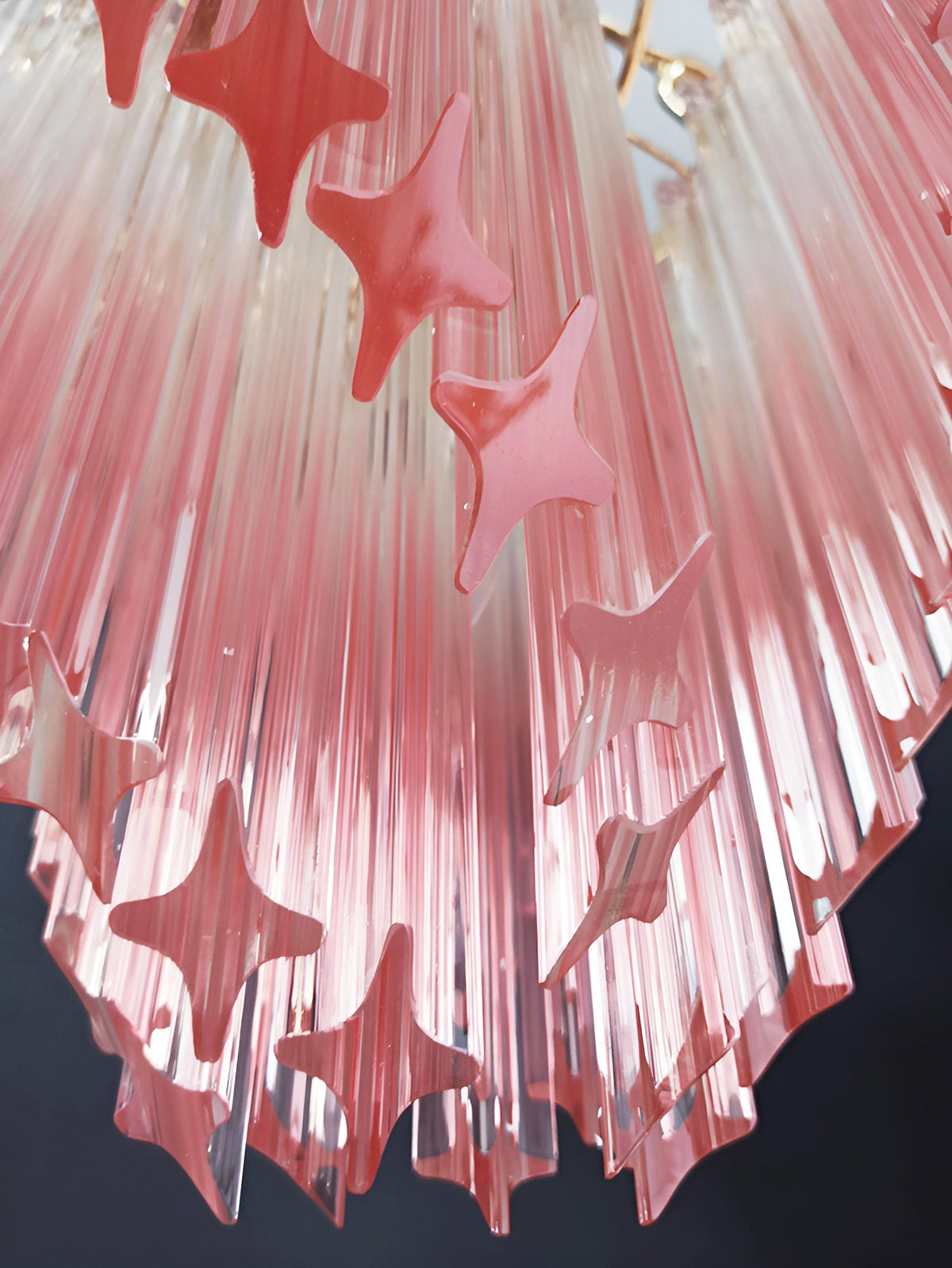 Blush Pink Glass Prism Chandelier with Gold Accents