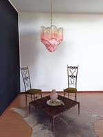 Blush Pink Glass Prism Chandelier with Gold Accents