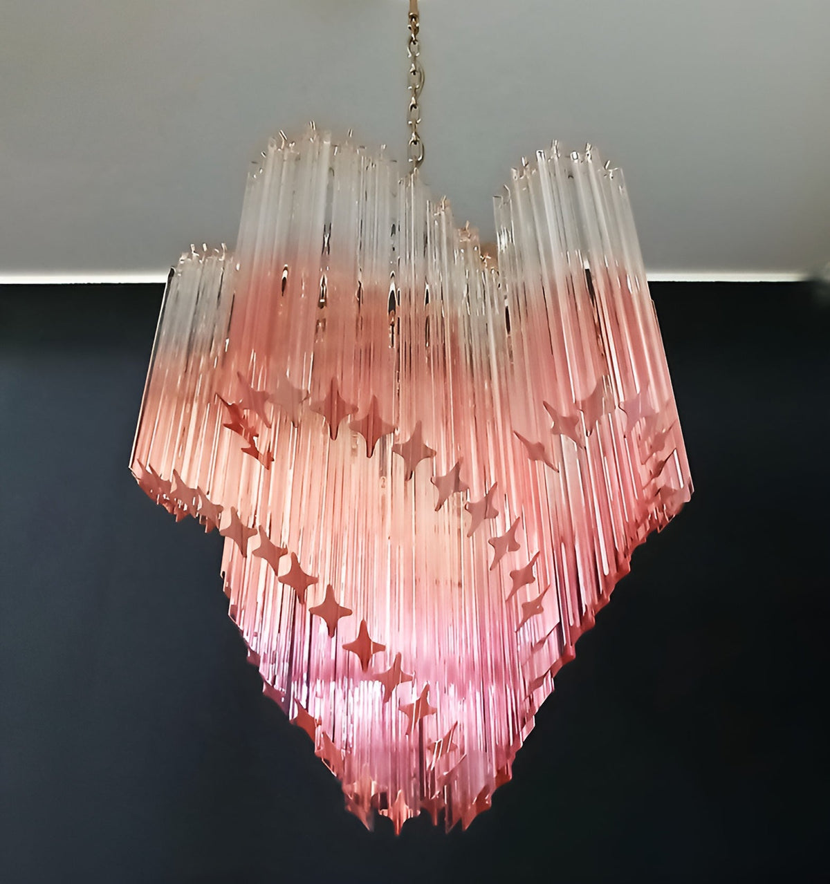 Blush Pink Glass Prism Chandelier with Gold Accents