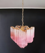 Blush Pink Glass Prism Chandelier with Gold Accents