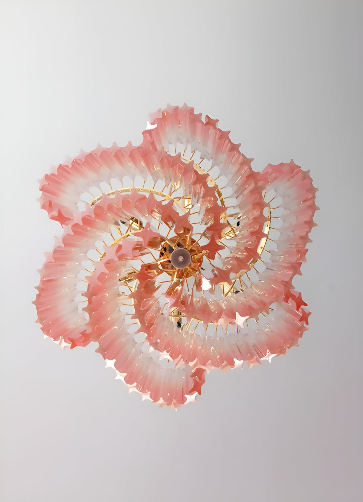 Blush Pink Glass Prism Chandelier with Gold Accents