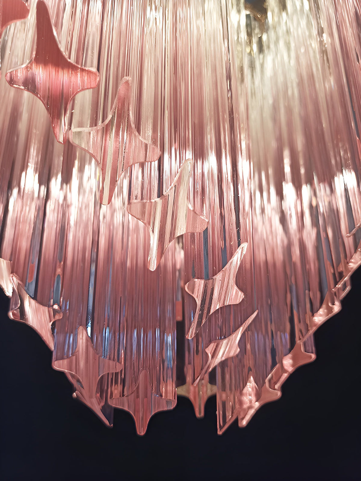 Blush Pink Glass Prism Chandelier with Gold Accents