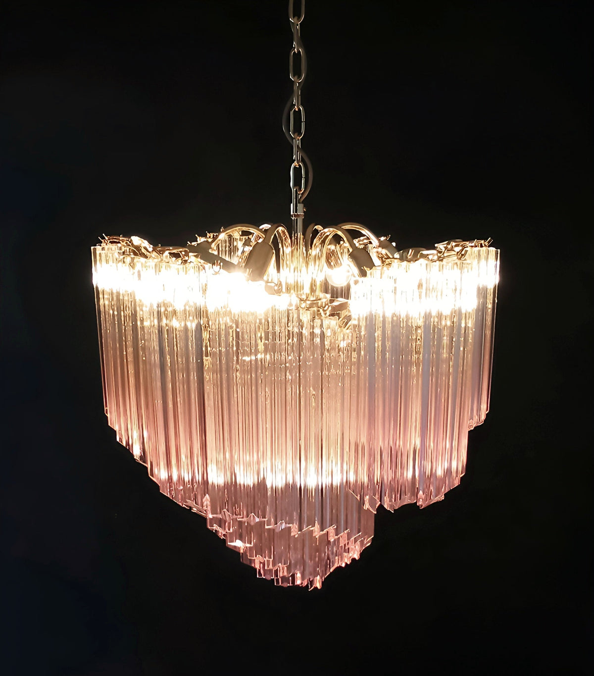 Blush Pink Glass Prism Chandelier with Gold Accents