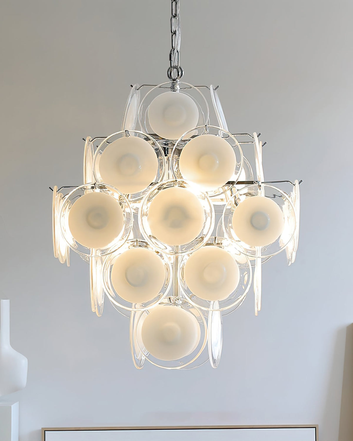 Modern White Glass Orb Chandelier for Dining Room and Living Room