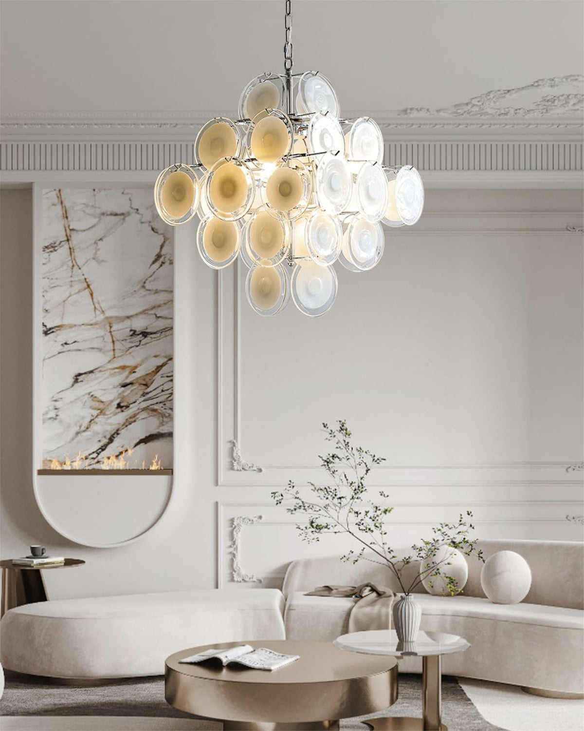 Modern White Glass Orb Chandelier for Dining Room and Living Room