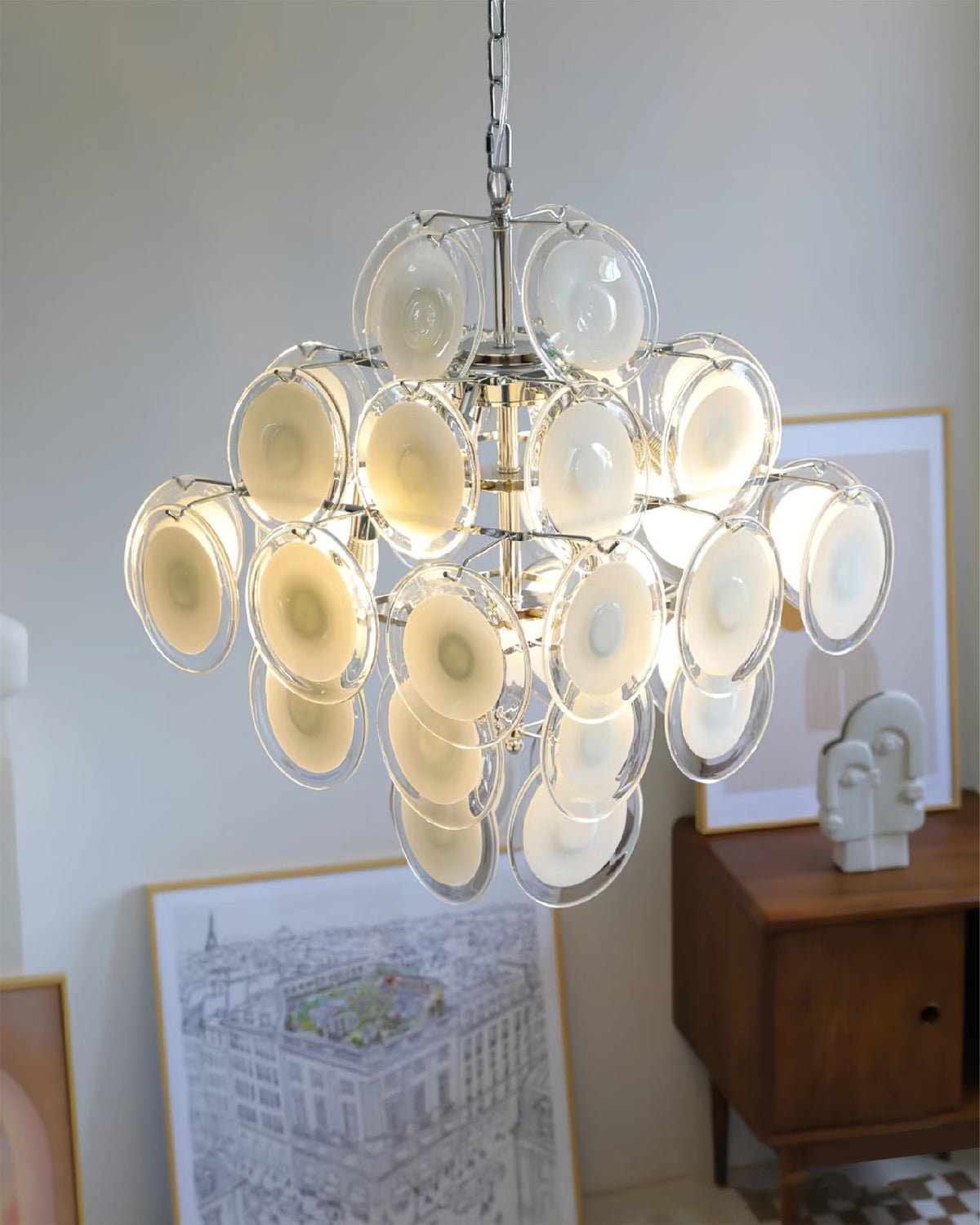 Modern White Glass Orb Chandelier for Dining Room and Living Room