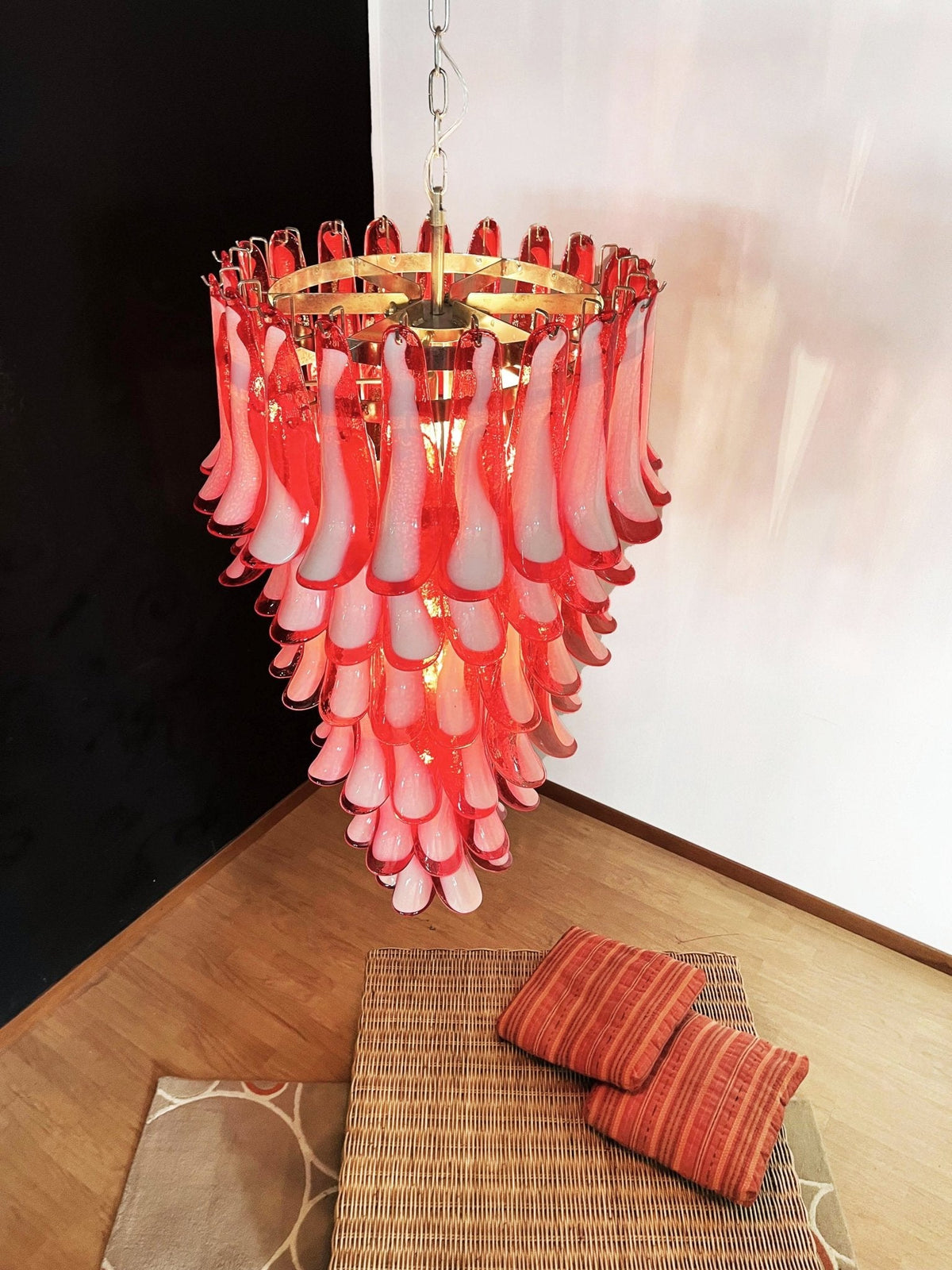 Red Petals Spiral Glass Chandelier | Modern Designer Pendant Light