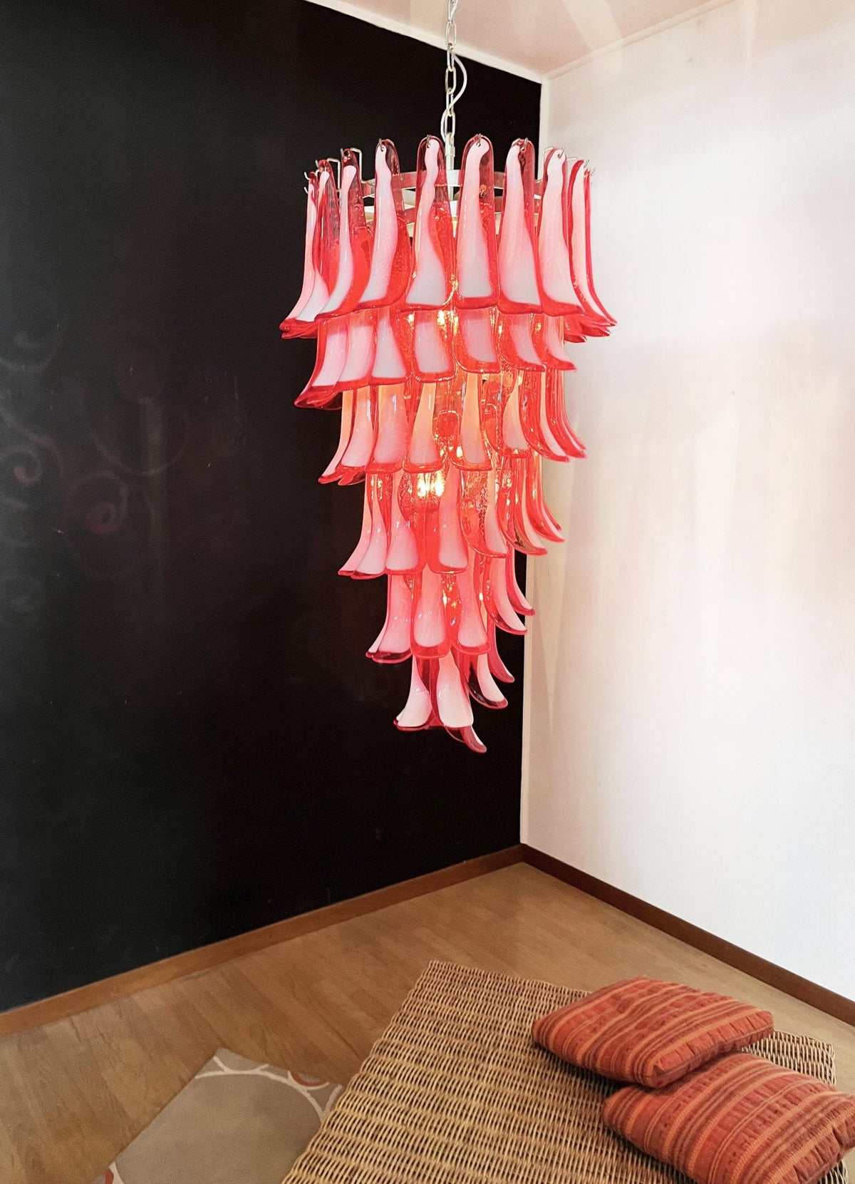 Red Petals Spiral Glass Chandelier | Modern Designer Pendant Light