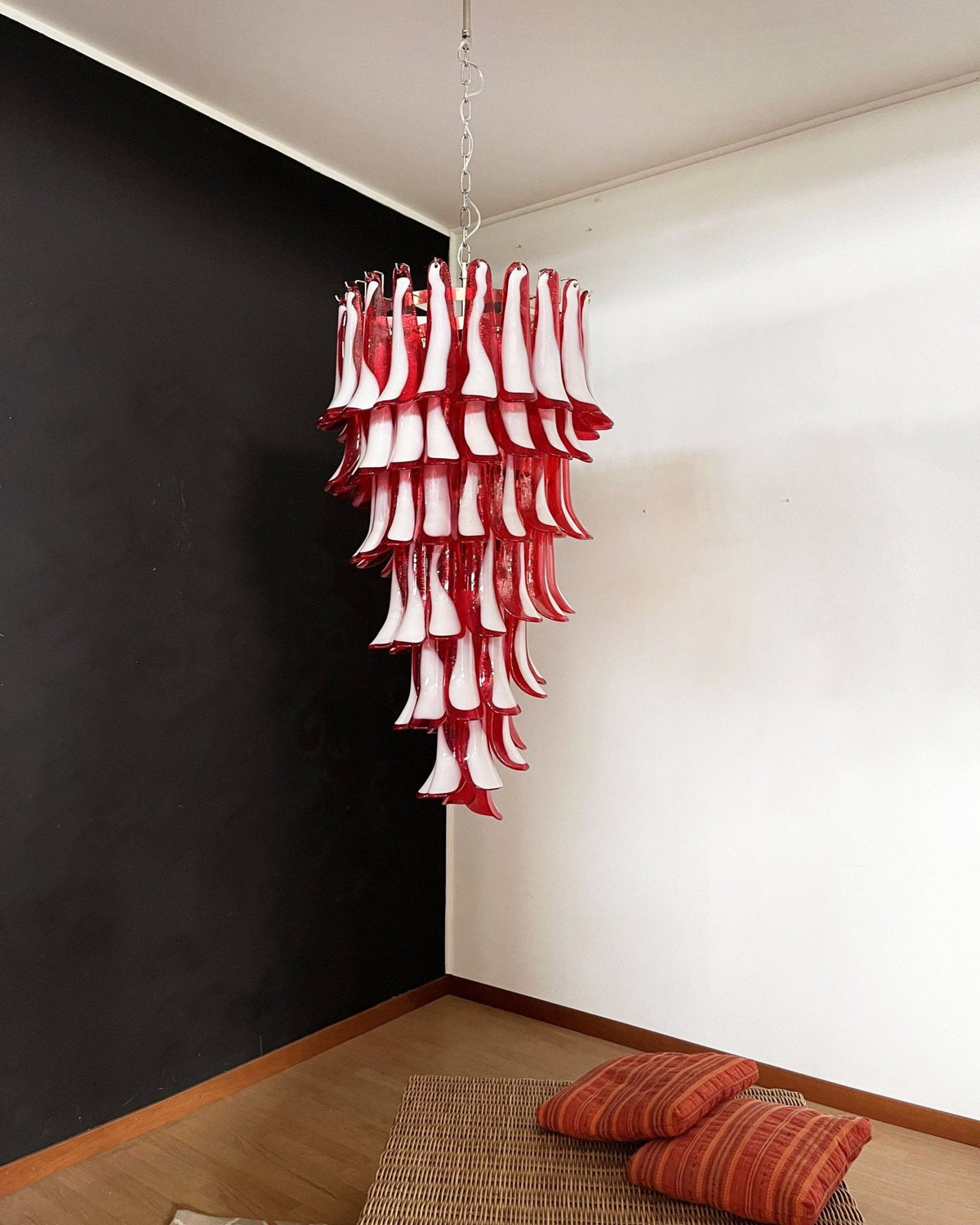Red Petals Spiral Glass Chandelier | Modern Designer Pendant Light