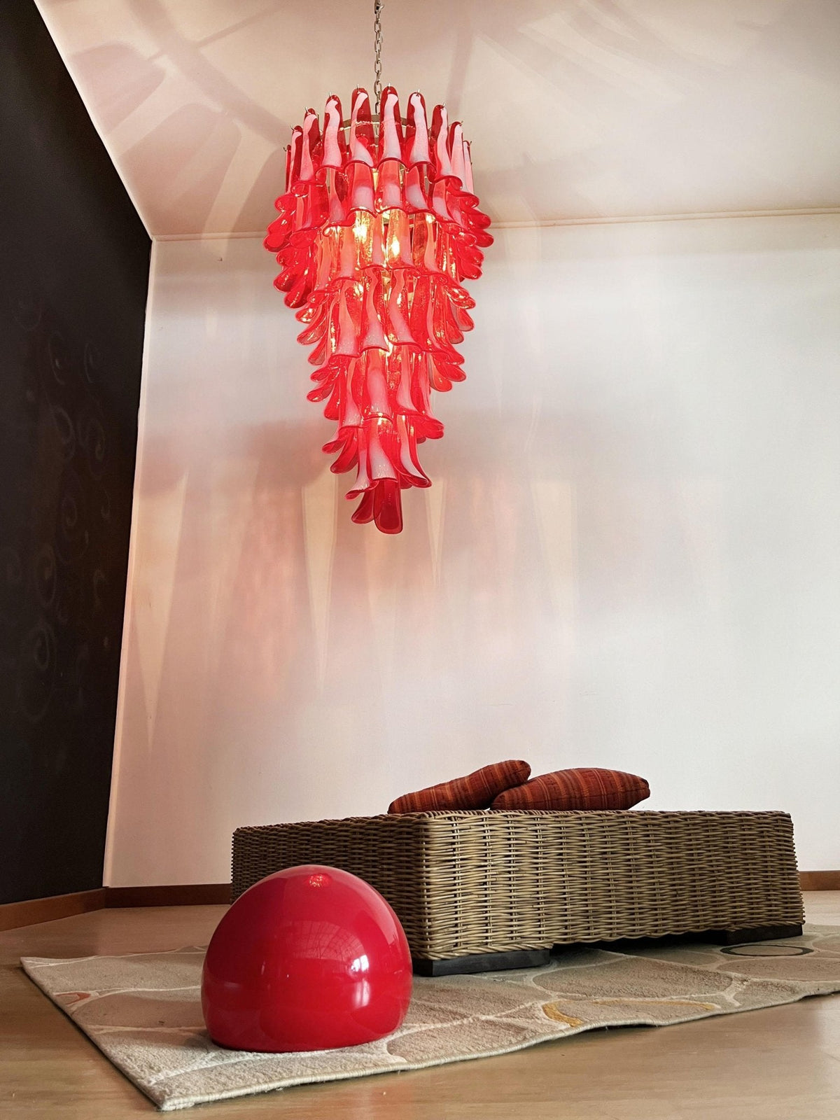 Red Petals Spiral Glass Chandelier | Modern Designer Pendant Light