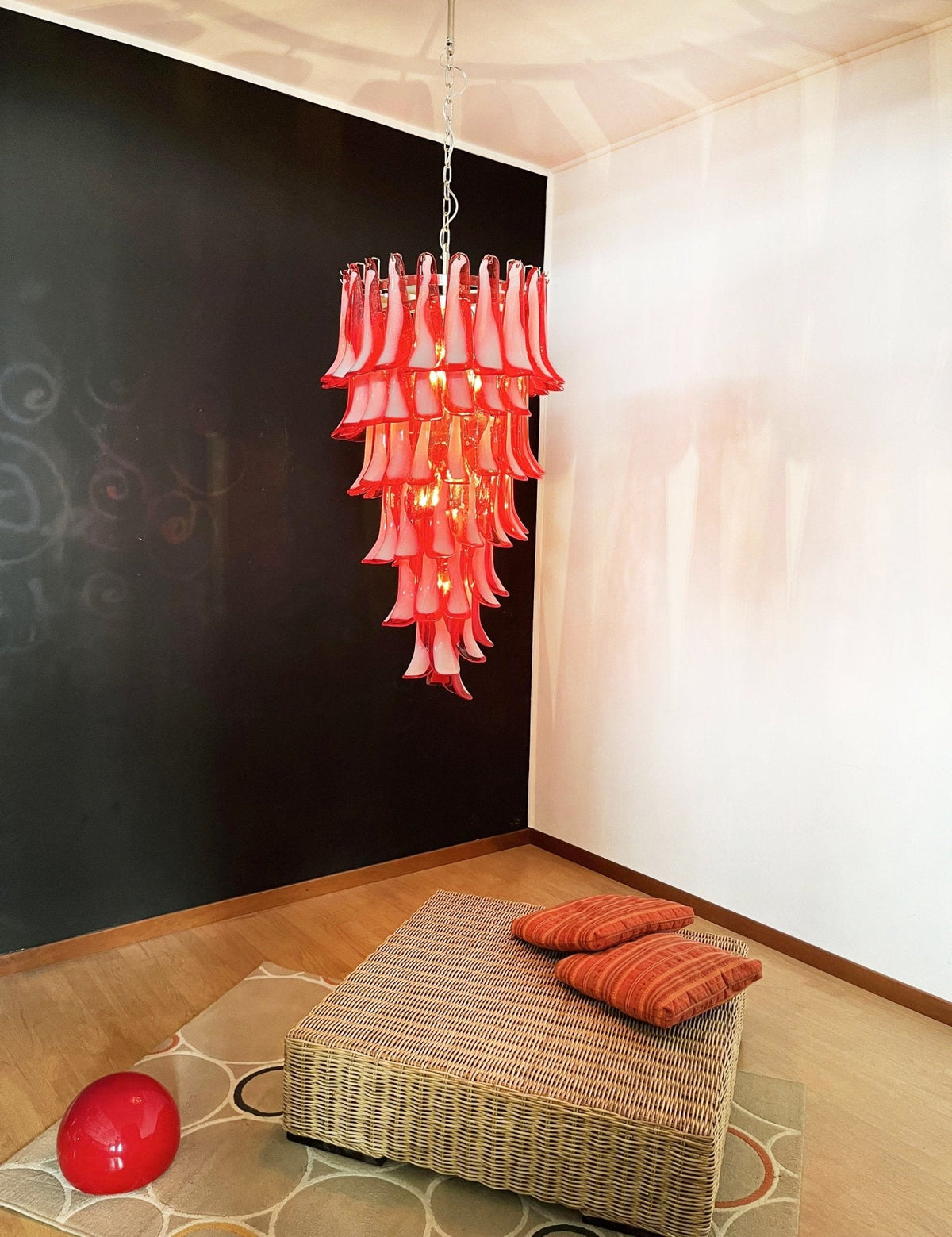 Red Petals Spiral Glass Chandelier | Modern Designer Pendant Light