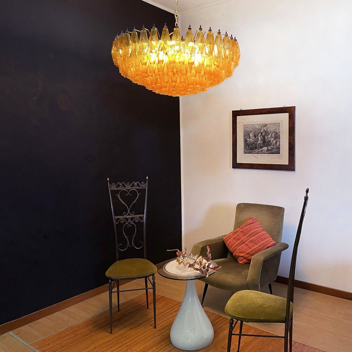 Rhombus Amber Glass Chandelier – Modern Gold Pendant Light