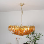 Rhombus Amber Glass Chandelier – Modern Gold Pendant Light