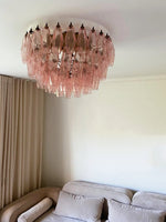 Rhombus Pink Glass Ceiling Light – Art Deco Flush Mount in Gold