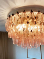 Rhombus Pink Glass Ceiling Light – Art Deco Flush Mount in Gold