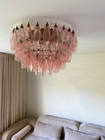 Rhombus Pink Glass Ceiling Light – Art Deco Flush Mount in Gold