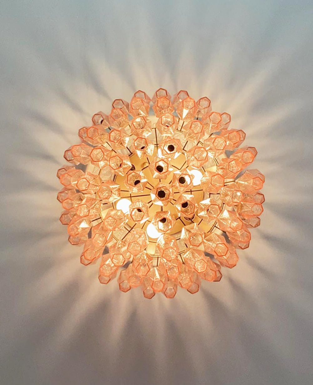Rhombus Pink Glass Ceiling Light – Art Deco Flush Mount in Gold