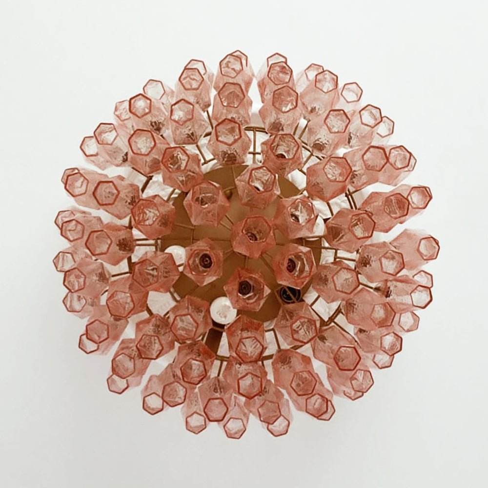Rhombus Pink Glass Ceiling Light – Art Deco Flush Mount in Gold