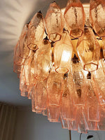 Rhombus Pink Glass Ceiling Light – Art Deco Flush Mount in Gold