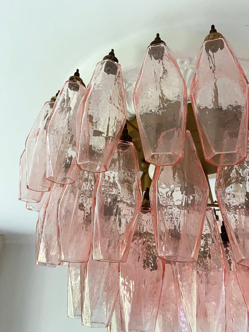 Rhombus Pink Glass Ceiling Light – Art Deco Flush Mount in Gold