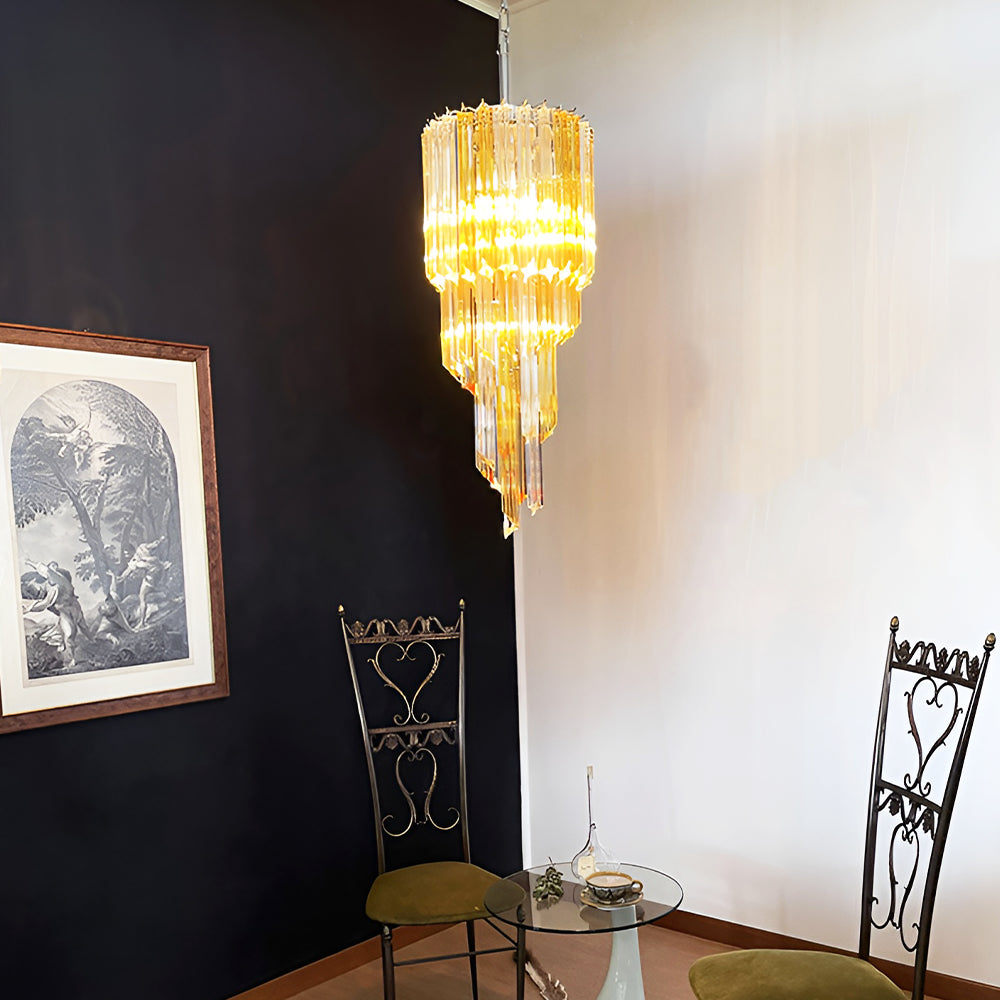 Spiral Prism Glass Chandelier – Hand-Cut Faceted Pendant Light