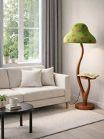 Mushroom Grove Floor Lamp with Walnut Side Table, Green Shade