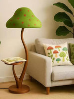 Mushroom Grove Floor Lamp with Walnut Side Table, Green Shade