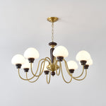 Mushroom Cap Chandelier in Walnut and Gold with Opal Glass Shades