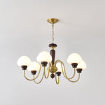 Mushroom Cap Chandelier in Walnut and Gold with Opal Glass Shades