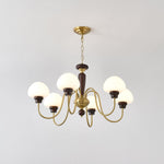 Mushroom Cap Chandelier in Walnut and Gold with Opal Glass Shades