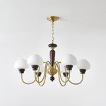 Mushroom Cap Chandelier in Walnut and Gold with Opal Glass Shades