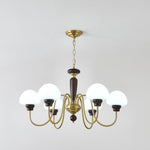 Mushroom Cap Chandelier in Walnut and Gold with Opal Glass Shades