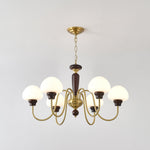 Mushroom Cap Chandelier in Walnut and Gold with Opal Glass Shades