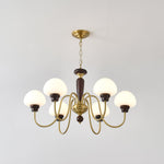 Mushroom Cap Chandelier in Walnut and Gold with Opal Glass Shades