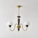 Mushroom Cap Chandelier in Walnut and Gold with Opal Glass Shades