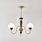 Mushroom Cap Chandelier in Walnut and Gold with Opal Glass Shades