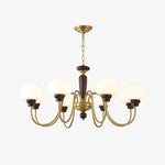Mushroom Cap Chandelier in Walnut and Gold with Opal Glass Shades