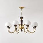 Mushroom Cap Chandelier in Walnut and Gold with Opal Glass Shades