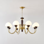 Mushroom Cap Chandelier in Walnut and Gold with Opal Glass Shades