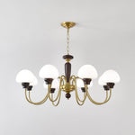 Mushroom Cap Chandelier in Walnut and Gold with Opal Glass Shades